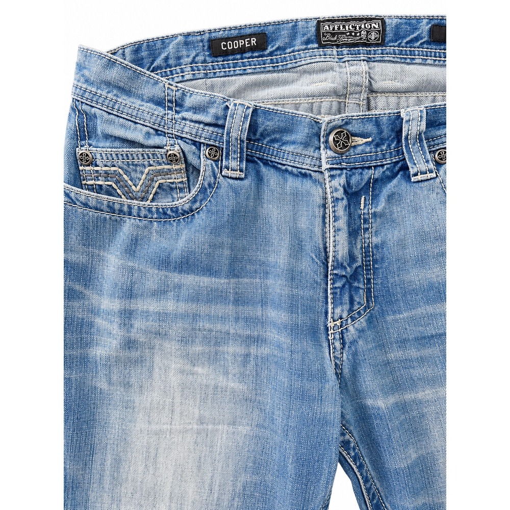 Affliction Black Premium Cooper Relaxed Boot Jeans Size 34 Distressed Jeans Y2K - Picture 3 of 4